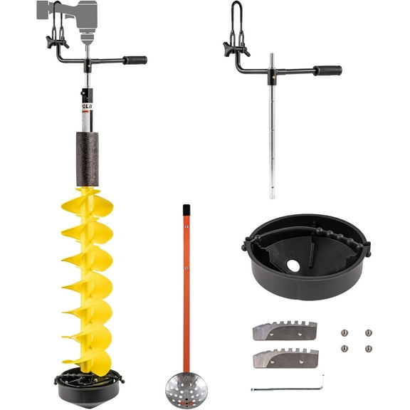 Ice Fishing Auger, 8'' Ice Auger Bit, 40'' Cordless Nylon Ice Drill Auger with 18'' Extension, Universal Adapter & Top Plate, Replaceable Blade Kits