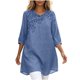 thumbnail image 2 of Neewe 3/4 Length Sleeve Women Summer Embroidered Tops Dressy Casual V-Neck Summer Tops Loose Fit Daily Outfits, 2 of 5