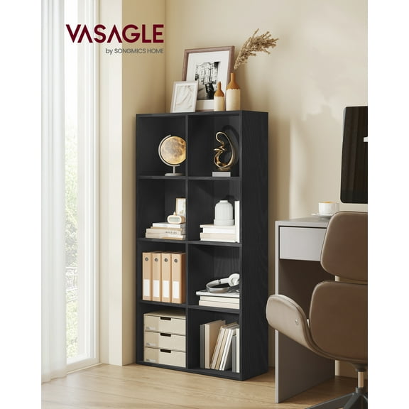 8-Cube Storage Shelf, Modern Bookcase Organizer, 51" Tall Multi-Functional for Living Room/Office, Easy Assembly, Ebony Black