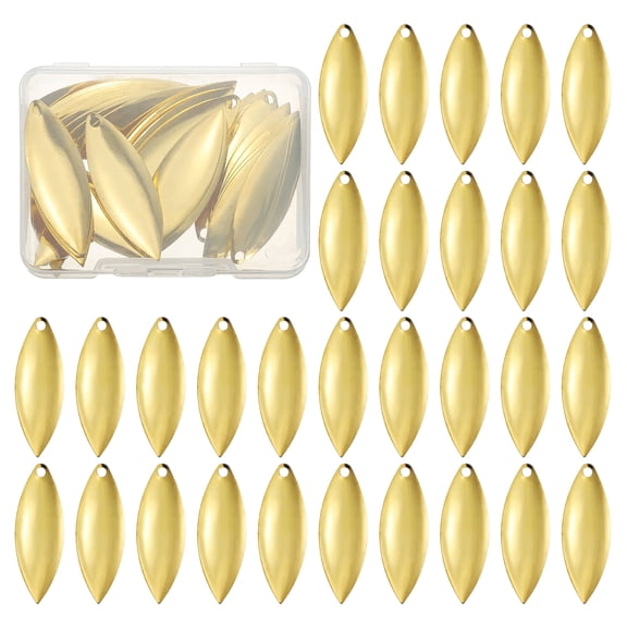 Uxcell Fishing Lure Blades, 40 Pack 1.6" x 0.5" Fishing Spinner Baits Willowleaf Lure Spinner Lure Making Part with Plastic Storage Box for Bait Fishing Accessories, Gold Tone