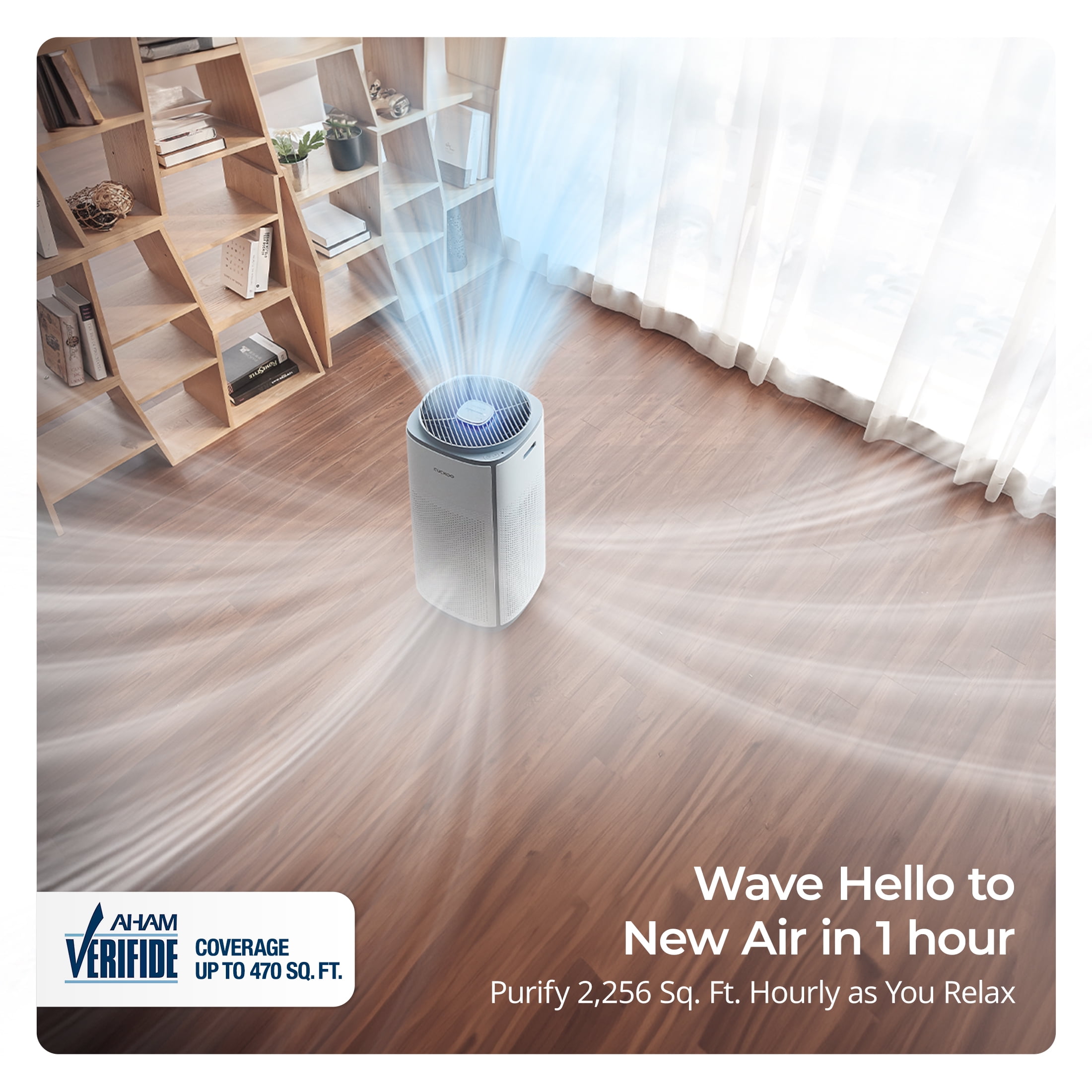 CUCKOO CAC-K1910FW 5-Stage Filtration H13 True HEPA Air Purifier with UV-C Light for Large-Sized (2,256 sq. ft.) Rooms, Activated Carbon Filters, 99.97% Filtration, Auto+ Mode (White)