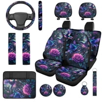 Uorisanigo Hummingbird Flowers 14 Pieces Automobile Seat Cover Sets and Steering Wheel Cover Comfortable Car Headrest Cover Center Console Cover Cars Seat Belt Pad Cover Fit for Car,Suv