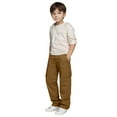 thumbnail image 5 of Lenpel Children's Cargo Pants Boys Girls Elastic Waist Pull on Athletic Hiking Pants Loose Travel Casual Trousers with Pockets(Brown,8-9 Years), 5 of 7