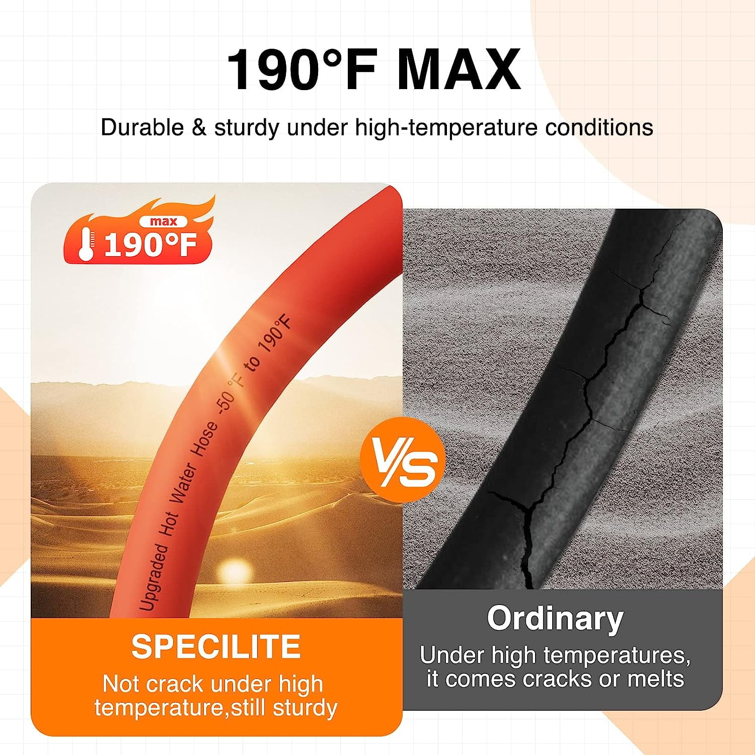 SPECILITE Rubber Garden Water Hose 5/8"x75ft,Outdoor Heavy Duty Hose with 3/4" Brass Fittings