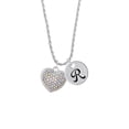 thumbnail image 2 of Delight Jewelry Silvertone Large Rounded Clear AB Oktant Crystal Heart Silvertone Script Initial Disc - R - Charm Necklace, 20"+3", 2 of 4