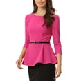 thumbnail image 4 of INSPIRE CHIC Peplum Tops for Women's 3/4 Sleeve Teacher Belted Elegant Business Work Blouse S Hot Pink, 4 of 6