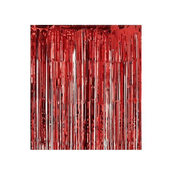 JenlyFavors Metallic Foil Tassel Curtain Fringe Wall Decoration Hanging Red Party Streamer, 3' x 8'