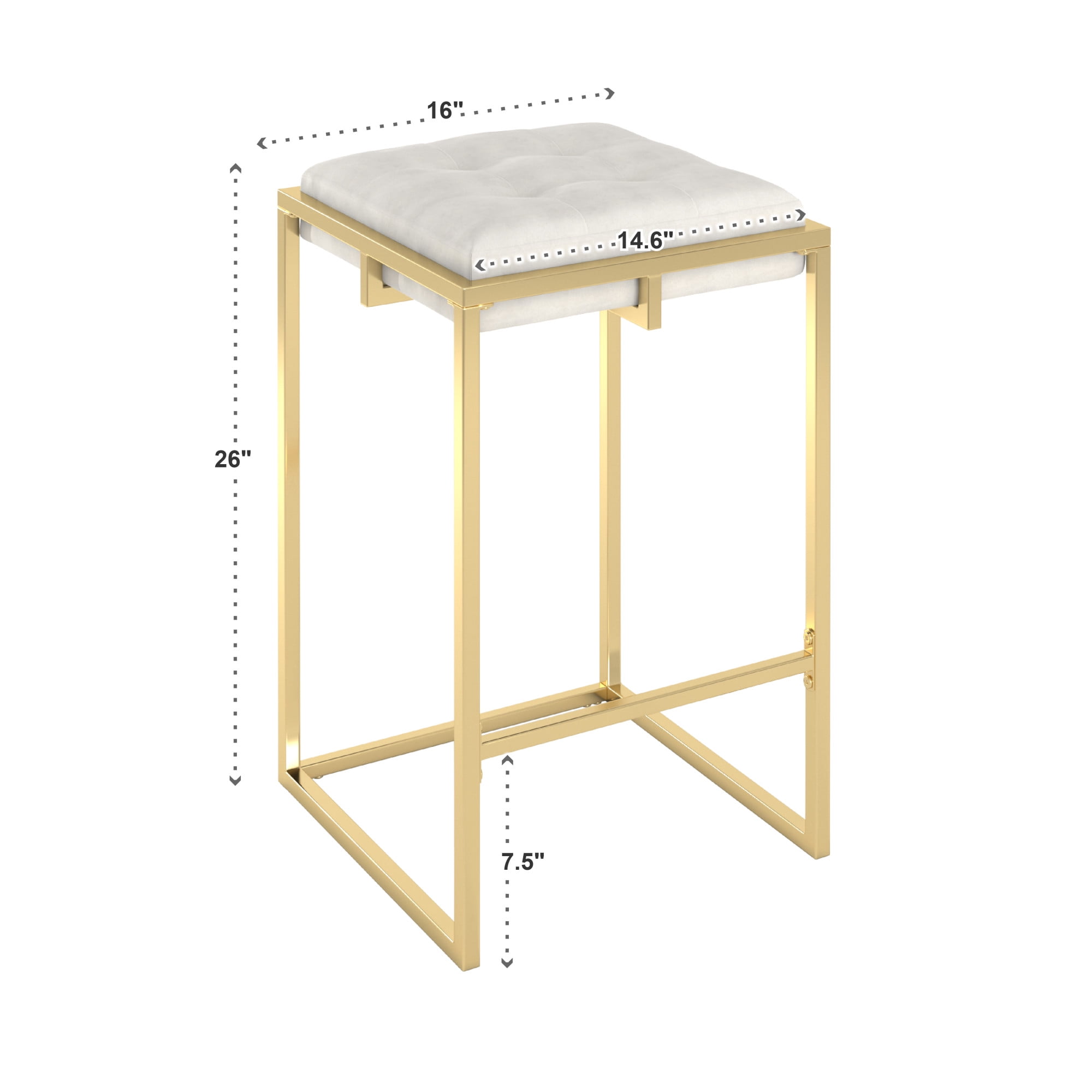 Weston Home Oddie Gold Finish Velvet Button Tufted Counter Stools, Beige (Set of 2)