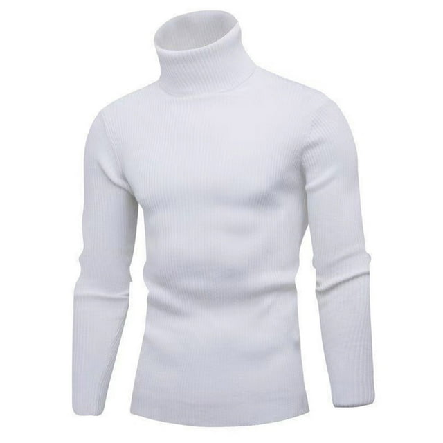 CAUYDY Chandail à Col Roulé Décontracté en Coton Peigné Super Doux Pré-Lavé pour Hommes, Manches Longues (A01-Blanc, 2TG)
