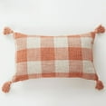 thumbnail image 5 of Funda de almohada con flecos de color liso y cuadrícula rayada con textura de lino y algodón de tejido grueso, 5 of 5