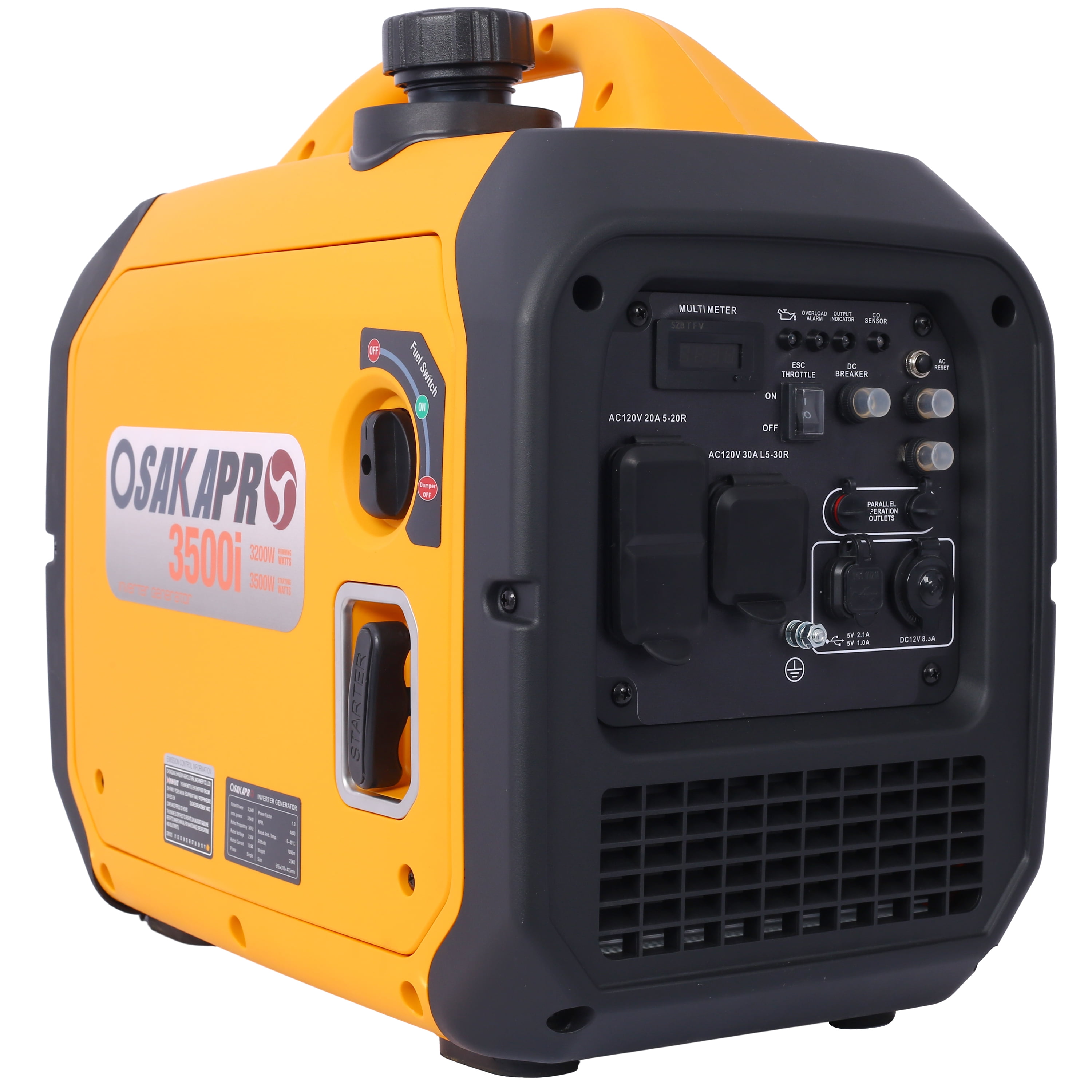 Portable Generator, 3500 Watt Portable Inverter Generator Gas Powered, EPA Compliant with CO SENSOR, Compact and Lightweight for Home Backup Power, Outdoor Camping, RV and Trailer