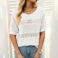 thumbnail image 5 of Women's Floral Crochet Short Sleeve Top with Round Neck Hollow Out Design Breezy Knit Blouse for Beach Vacation, 5 of 8