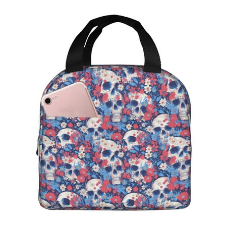 Insulated Lunch Bag for Women Men - daisy Skull red flower Leakproof Cooler Lunch Box for Women Men  Lunch Tote Bags for Work School Picnic Travel