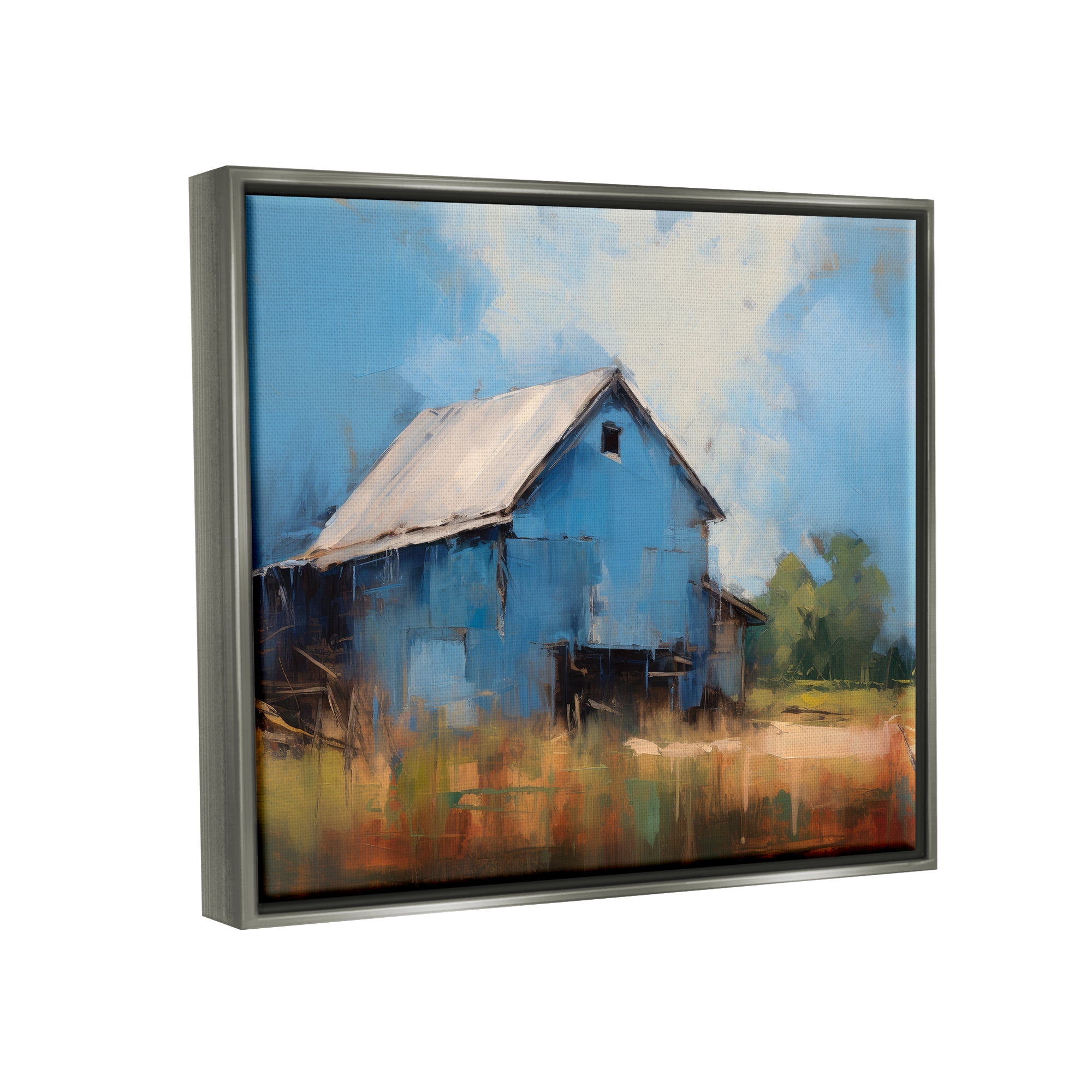 Stupell Industries Modern Barn Painting Travel & Places Painting Gray Floater Framed Canvas Art Print Wall Art, 21 x 17