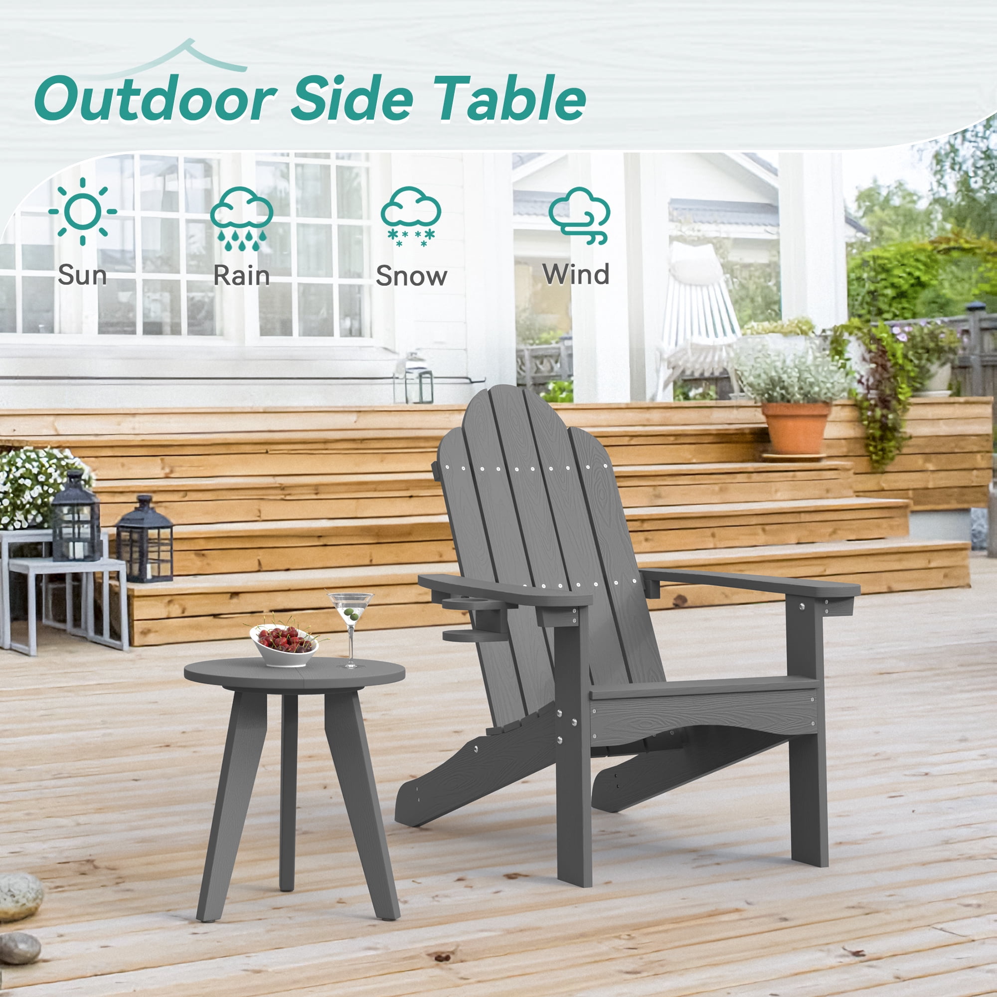 Dycanpo Outdoor Side Table for Patio, Small Round End Table Weather-Resistant for Living Room, Bedroom, Gray