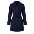 thumbnail image 4 of Womens Elegant Pea Coats Notch Double Breasted Midi Coat Long Sleeve Solid Color Fashion Winter Outerwear with Belt Navy XL, 4 of 6