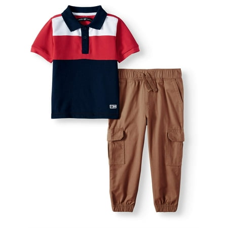 Beverly Hills Polo Club Pique Colorblock Polo, Twill Drawstring Jogger, 2-Piece Outfit Set (Toddler Boys)