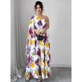 thumbnail image 3 of Hot Pink Plus Size Floral Print Asymmetrical One-Shoulder Sleeveless Long, 3 of 7