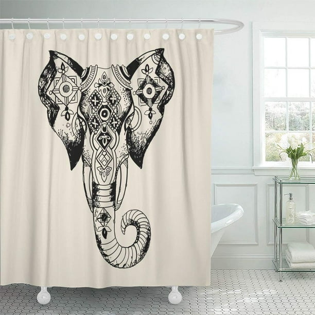 Ksadk Henna Elephant African Mask Ethnic Mandala Medieval Tattoo Tribal Abstract Antique Shower Curtain 66x72 Inch Walmart Com Walmart Com