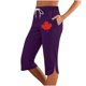 thumbnail image 1 of Pantalones capri de lino para mujer 2025: cintura con cordón, bolsillos estampados, largo cropped para ropa informal y de resort., 1 of 3