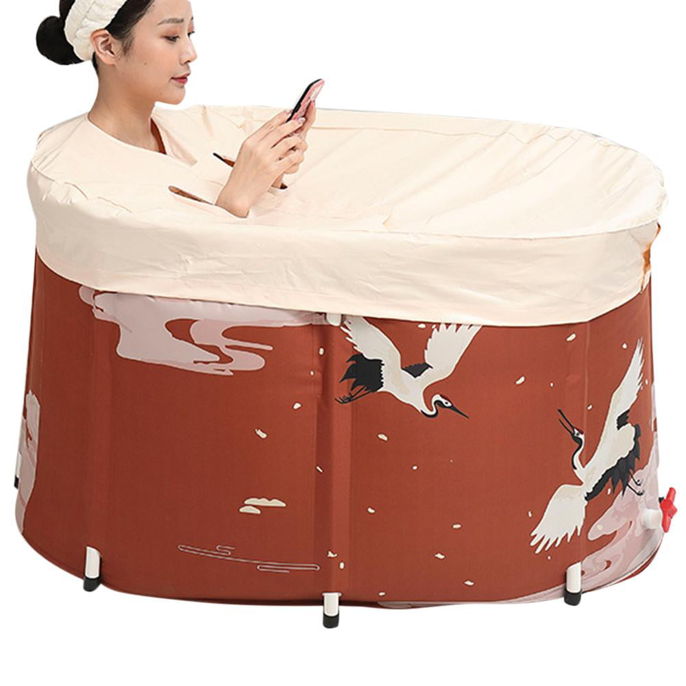 Insulated Non-Slip Safety 113X64x55cm with Cover,Blue Thick Pp+PVC Bathtub Adult Folding Bath Tub Portable Household Bathtub 