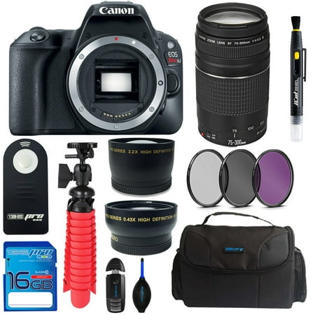 Canon EOS Rebel 200D/SL2 DSLR Camera (Black) + Canon 75-300mm III Lens + Pixi Basic Bundle Kit