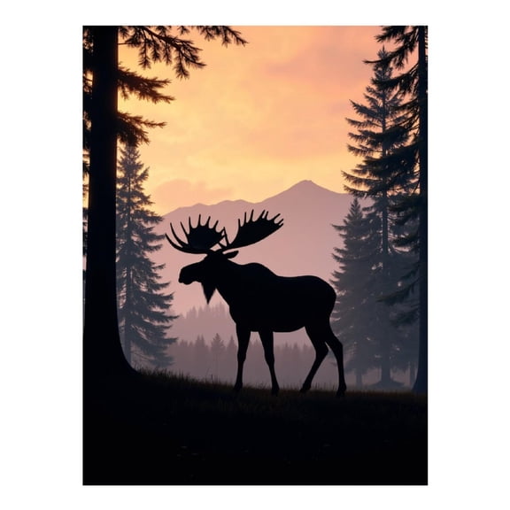 Diamond Art Kit for Adults, Moose Silhouette Sunset Pines Diamond Painting for Adults Beginners, DIY Diamond Art Painting Kits, 5D Diamond Painting Crafts for Home Decor 12x16 Frameless