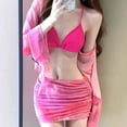 thumbnail image 1 of Conjunto de Bikini de 4 piezas para mujer, traje de baño de manga larga con falda plisada, color azul, estilo coreano, 1 of 5