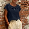 thumbnail image 2 of GUACER Short Sleeve Linen Cotton Tops for Women Peter Pan Collar Casual Button Placket Blouses Summer Shirts, 2 of 9