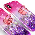 thumbnail image 4 of SOGA Rhinestone Liquid Float Quicksand Cover Cute Phone Case Compatible for Apple iPhone Xs Max 6.5 Case with Embedded Metal Diamond Ring for Magnetic Car Mounts and Lanyard - Purple on Pink, 4 of 5