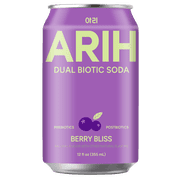 ARIH Dual Biotic Soda, Functional Prebiotic and Postbiotic Soda, Low Sugar, Berry Bliss, 12 fl oz