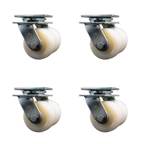 4 Inch Dual Nylon Wheels Swivel Caster Set with Roller Bearings Service Caster