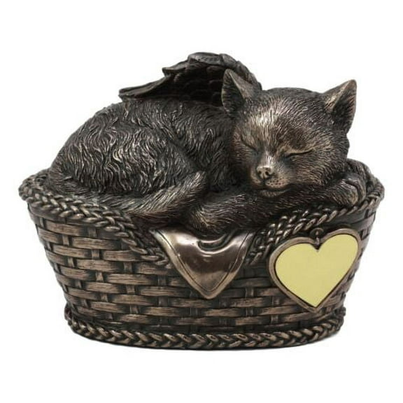 Ebros Heavenly Angel Cat Sleeping in Wicker Bed Cremation Urn Pet Memorial Statue