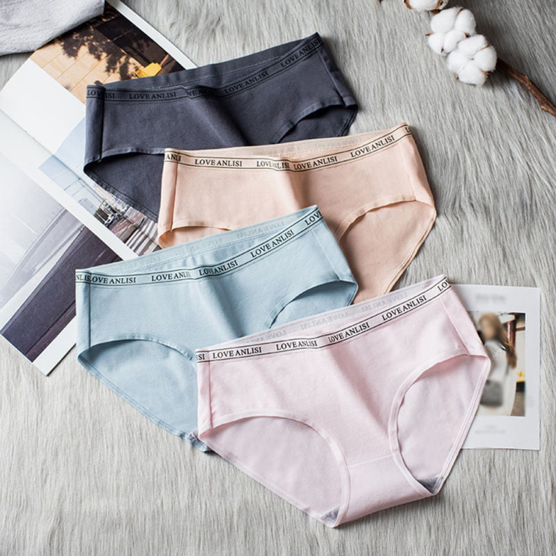 Women Seamless Cotton Panties Solid Colors Briefs Mid Waist Underwear Plus Size