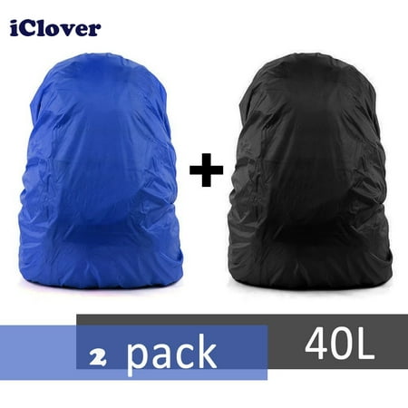 2PCS 30-40L Adjustable Waterproof Rainproof Backpack Raincover Dust Snow Cover IClover Black &
