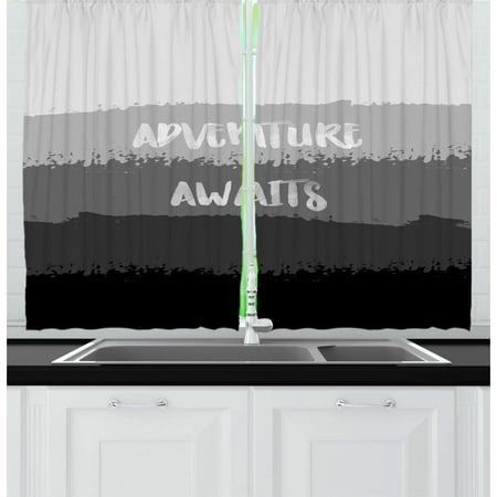 Adventure Awaits Curtains 2 Panels Set Shades Of Grey Pattern