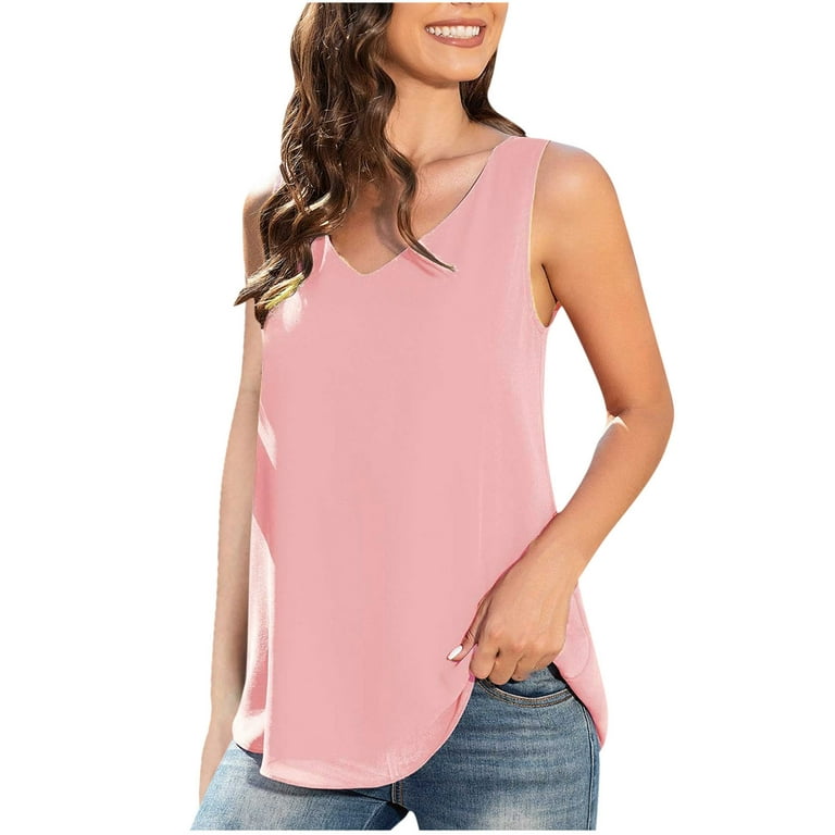 Tank Tops for Women Under $10 Clearance,AXXD Sleeveless Loose Solid Summer  Tank Top With Built In Bra Pink 12