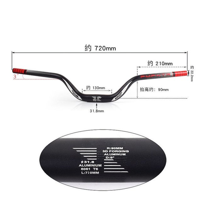 Manillar Booster Mountain Bike Gran Angulo 720mm Manillar Bicicleta 22.2mm Largo Riser