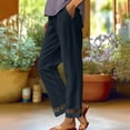 thumbnail image 2 of HongQid Women's Linen Capri Pants with Elastic Waist Petite Summer Beachwear Lightweight Cropped Trousers, 2 of 5