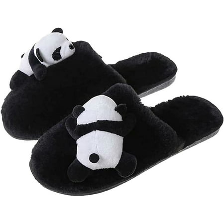 

PIKADINGNIS Women Cozy Cute Panda Animal Furry House Slippers Soft Fluffy Fuax Fur Plush Anti-slip Indoor Shoes Winter