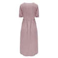 thumbnail image 5 of YUHAOTIN Long Sleeve Dresses Women Summer Dress Round Neck Loose Elegant Cotton Linen Casual Retro Middle Sleeve Slit Boho Beach Sundress Short Formal Dresses Black Party Dress, 5 of 5