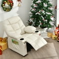 thumbnail image 4 of Costway Kids Youth Recliner Chair PU Leather w/Cup Holders & Side Pockets Beige, 4 of 10
