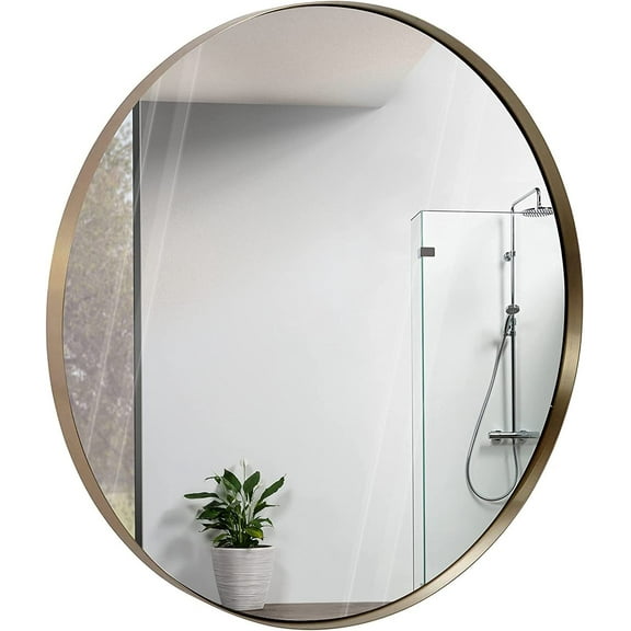 Hamilton Hills Contemporary Brushed Metal Gold Wall Mirror Glass Panel Gold