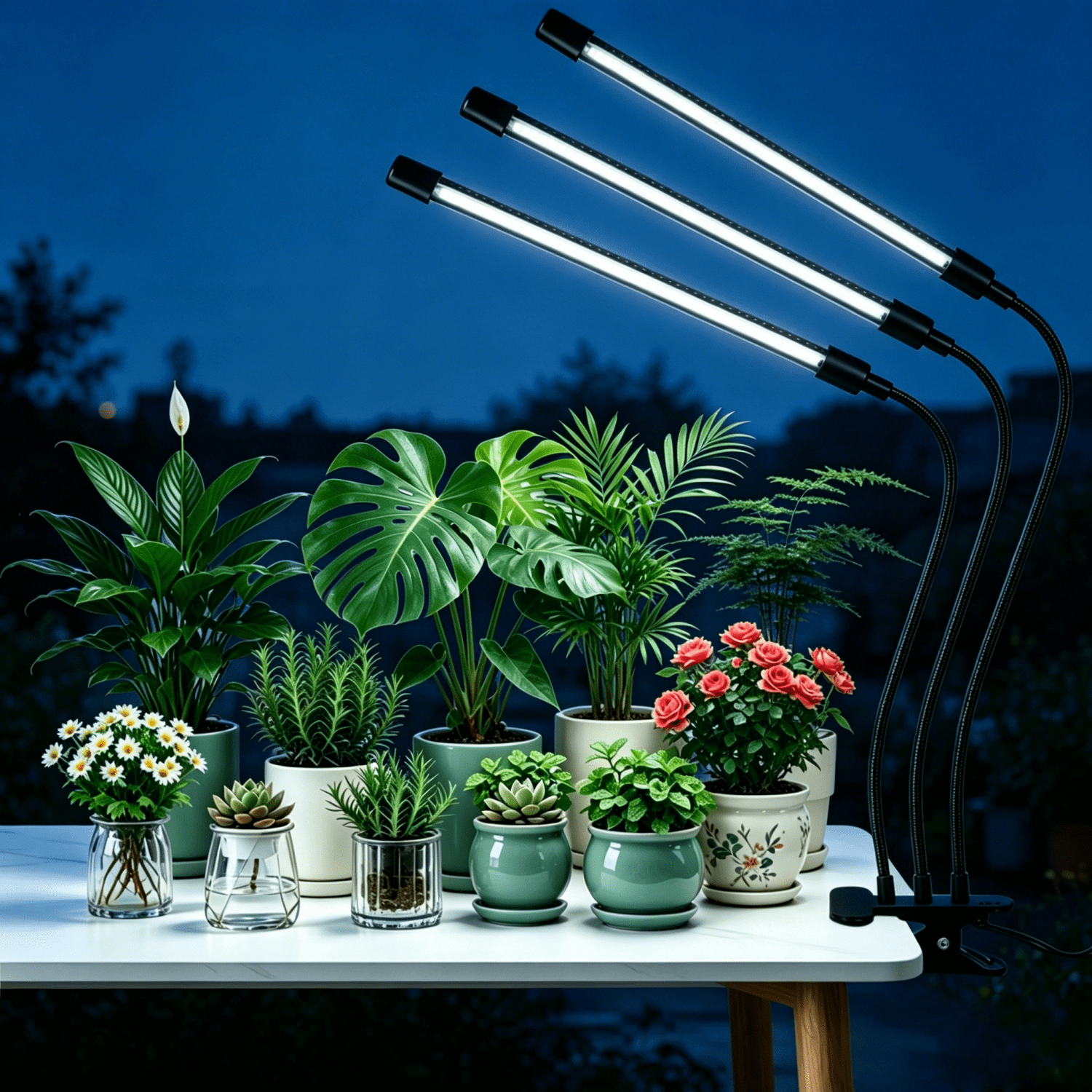 LED Grow Lights Indoor Plants Hydroponics Full Spectrum Plant Growing Light,3-Head Clip-On Plant Grow Light with 9 Dimmable Brightness Levels