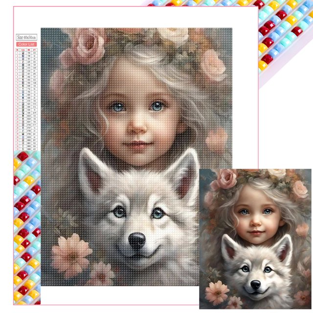 Con Cuentas Cuadradas 5D DIY Kit Niña Pequeña Del 45x55cm