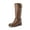BROWN-PU, variant on DREAM PAIRS Women's Knee High Boots Side Zipper Motorcycle Boots Square Toe Chunky Low Heel Fashion Buckles Biker Riding Boots