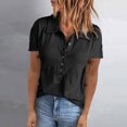 thumbnail image 2 of Jophufed Women Summer Tops Fashion Crewneck Solid Color Button T-shirt Tops Short Sleeve Blouse Flash picks, 2 of 6