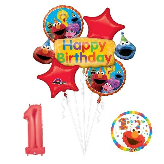 Sesame Street Elmo and Friends 1st Birthday Supplies Decorations Balloon Set.