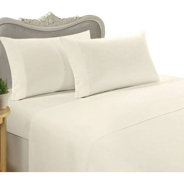 1200 Thread Count Egyptian Cotton Sheet Set with 4 PILLOW CASES, King, Ivory Solid