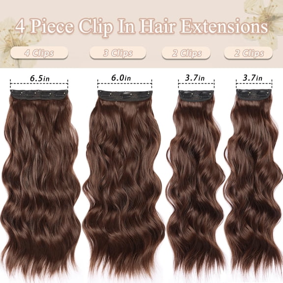 WEIF-Clip in Hair Extensions 22 Inch Brown Wavy Hair Extensions 4Pcs Thick Synthetic Curly Clip in Extensions for Women # Chocolate Brown